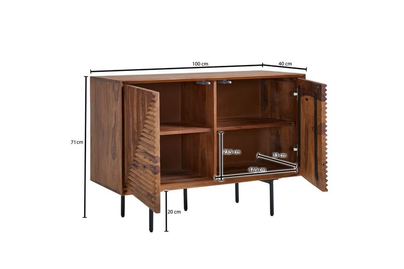 Sideboard Wohnling massivt trä, 3D geometrisk front, tryck-öppna, industriell loftstil 100 cm - 100 cm - Möbler - Vardagsrum - Soffbord & vardagsrumsbord - Avlastningsbord & konsolbord