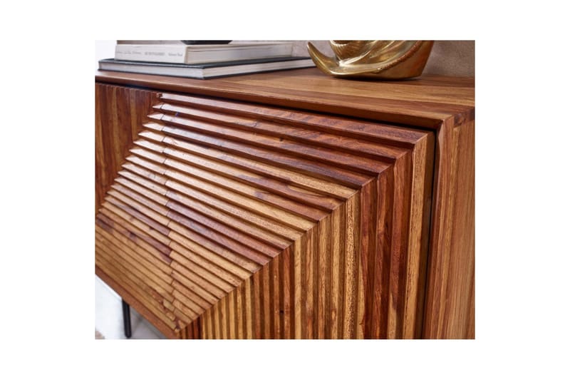 Sideboard Wohnling massivt trä, 3D geometrisk front, tryck-öppna, industriell loftstil 100 cm - 100 cm - Möbler - Vardagsrum - Soffbord & vardagsrumsbord - Avlastningsbord & konsolbord