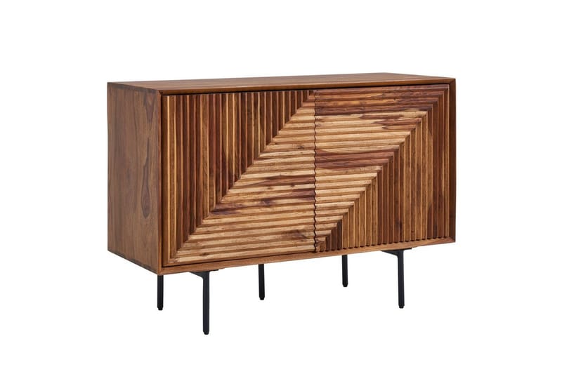 Sideboard Wohnling massivt trä, 3D geometrisk front, tryck-öppna, industriell loftstil 100 cm - 100 cm - Möbler - Vardagsrum - Soffbord & vardagsrumsbord - Avlastningsbord & konsolbord