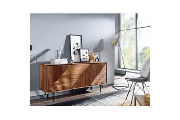 Sideboard Wohnling massivt trä, 3D geometrisk front, tryck-öppna, industriell loftstil 148 cm - 148 cm - Förvaring - Förvaringsmöbler - Skänkar & sideboards