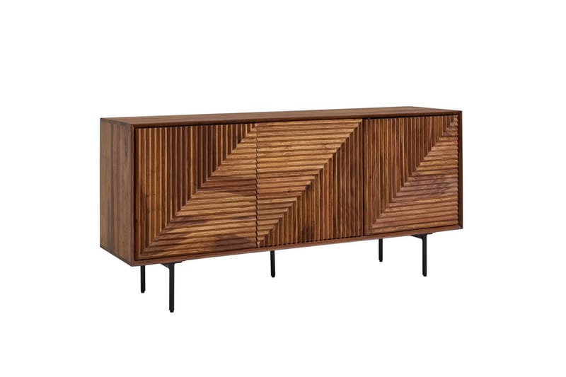 Sideboard Wohnling massivt trä, 3D geometrisk front, tryck-öppna, industriell loftstil 148 cm - 148 cm - Möbler - Vardagsrum - Soffbord & vardagsrumsbord - Avlastningsbord & konsolbord