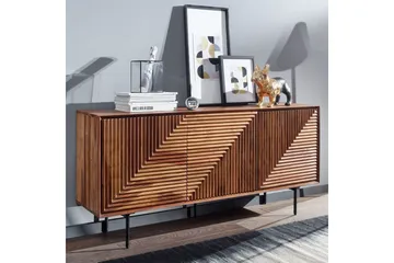 Sideboard Wohnling massivt trä, 3D geometrisk front, tryck-öppna, industriell loftstil 148 cm - 148 cm - Förvaring - Förvaringsmöbler - Skänkar & sideboards