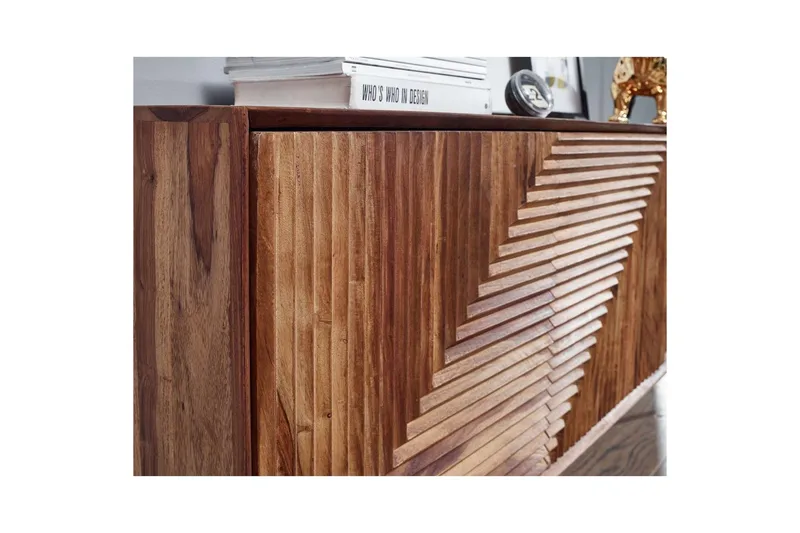 Sideboard Wohnling massivt trä, 3D geometrisk front, tryck-öppna, industriell loftstil 148 cm - 148 cm - Förvaring - Förvaringsmöbler - Skänkar & sideboards