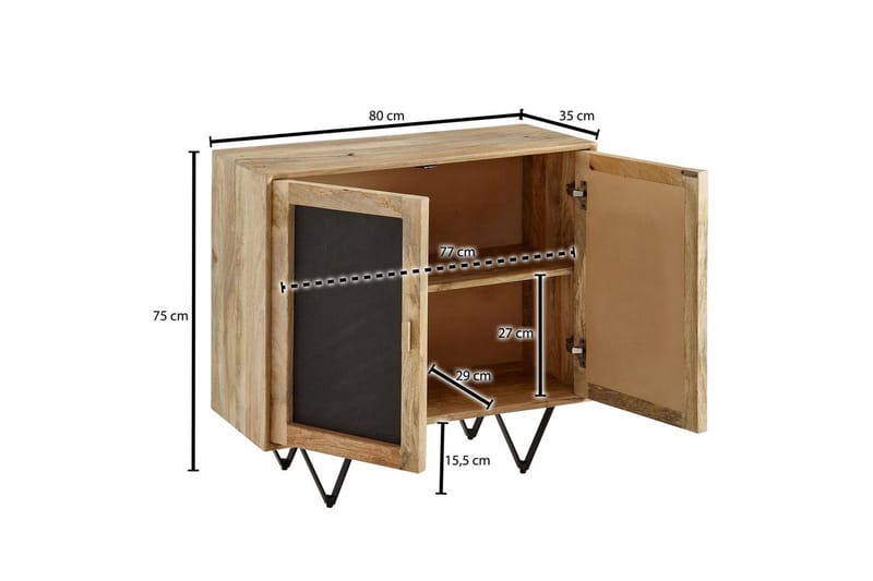 Sideboard Wohnling Massivt trä 80 cm 3D kant stenoptik front 2 dörrar modern - Förvaring - Förvaringsmöbler - Skänkar & sideboards