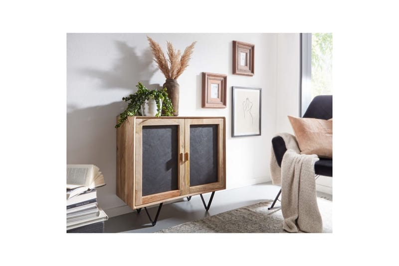 Sideboard Wohnling Massivt trä 80 cm 3D kant stenoptik front 2 dörrar modern - Möbler - Vardagsrum - Soffbord & vardagsrumsbord - Avlastningsbord & konsolbord