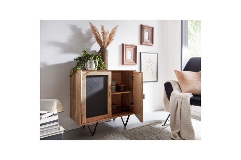 Sideboard Wohnling Massivt trä 80 cm 3D kant stenoptik front 2 dörrar modern - Möbler - Vardagsrum - Soffbord & vardagsrumsbord - Avlastningsbord & konsolbord