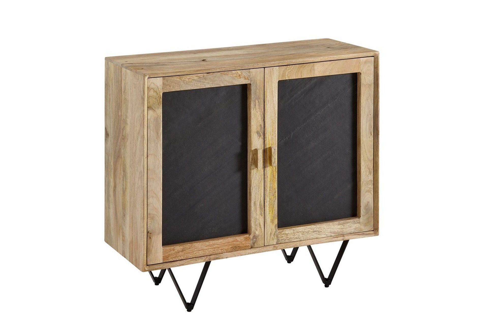 Sideboard Wohnling Massivt tr&auml; 80 cm 3D kant stenoptik front 2 d&ouml;rrar modern -