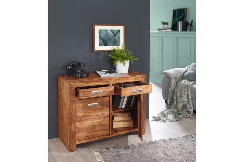 Sideboard Wohnling Massivt trä 90 cm 2 dörrar 2 lådor Lantstil - Möbler - Vardagsrum - Soffbord & vardagsrumsbord - Avlastningsbord & konsolbord