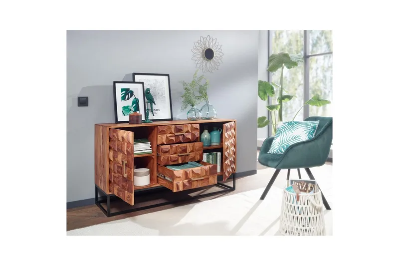 Sideboard Wohnling Massivt trä design front 145 cm med 2 dörrar 3 lådor industriell - Förvaring - Förvaringsmöbler - Skänkar & sideboards