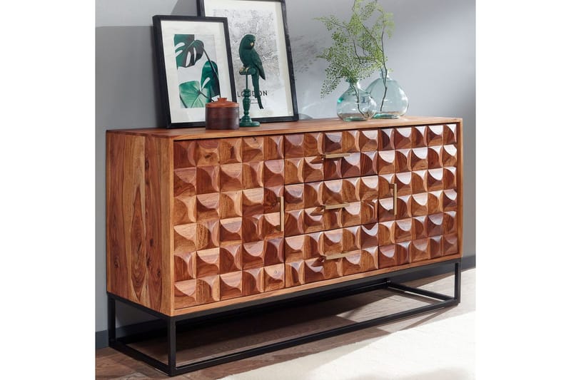 Sideboard Wohnling Massivt trä design front 145 cm med 2 dörrar 3 lådor industriell - Möbler - Vardagsrum - Soffbord & vardagsrumsbord - Avlastningsbord & konsolbord