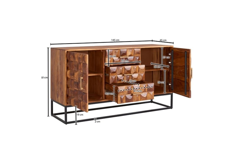 Sideboard Wohnling Massivt trä design front 145 cm med 2 dörrar 3 lådor industriell - Möbler - Vardagsrum - Soffbord & vardagsrumsbord - Avlastningsbord & konsolbord