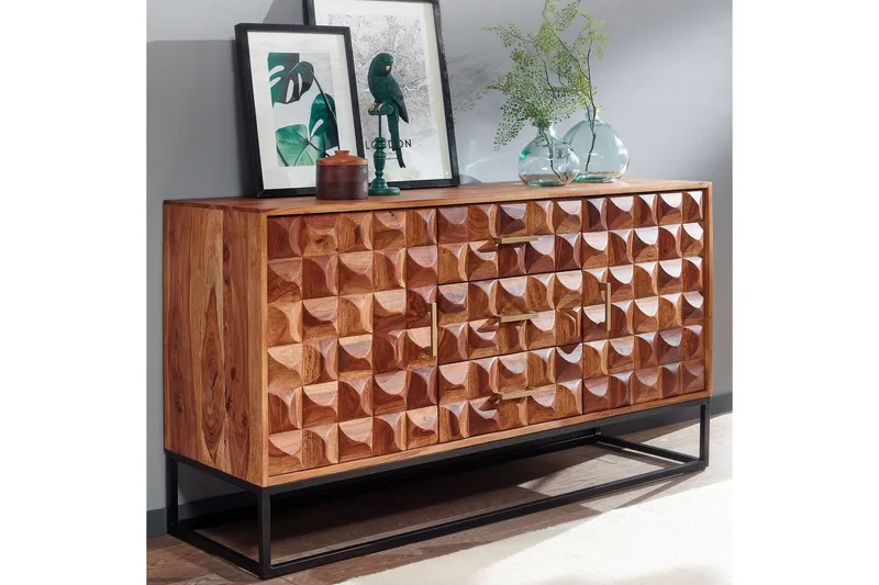 Sideboard Wohnling Massivt trä design front 145 cm med 2 dörrar 3 lådor industriell - Förvaring - Förvaringsmöbler - Skänkar & sideboards