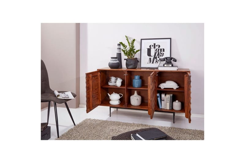 Sideboard Wohnling Massivt trä dörrar med tryck-öppning 150 cm filigrana metallben industriell - Förvaring - Förvaringsmöbler - Skänkar & sideboards