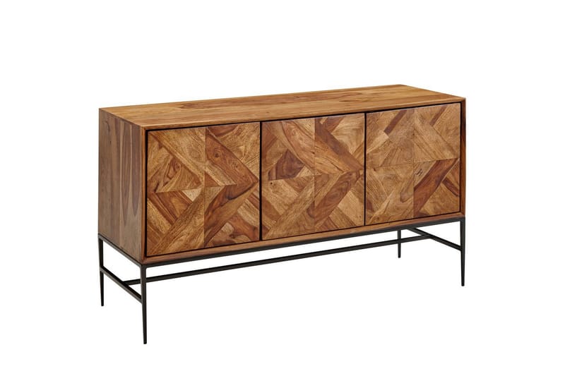 Sideboard Wohnling Massivt trä, triangulär optisk inläggning, 123 cm med 3 dörrar, industriell - Möbler - Vardagsrum - Soffbord & vardagsrumsbord - Avlastningsbord & konsolbord