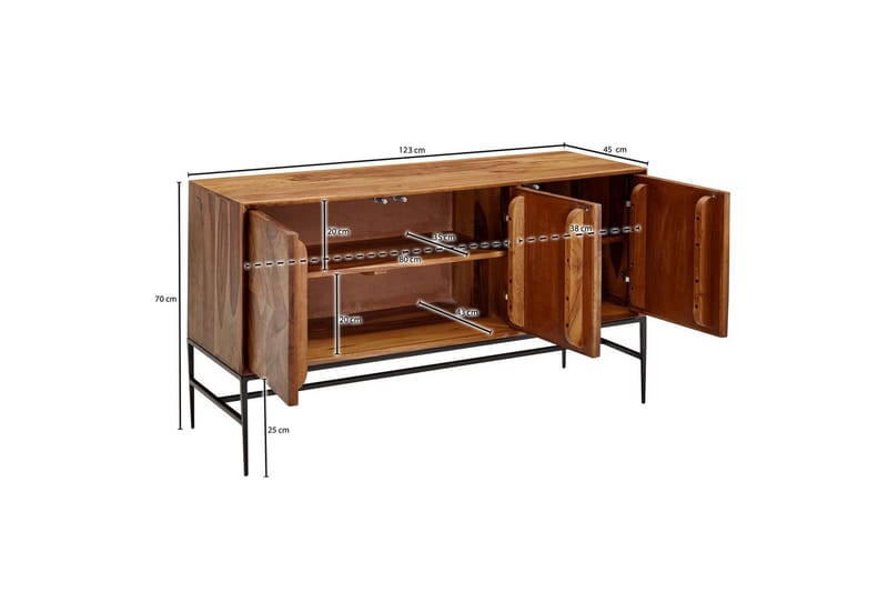 Sideboard Wohnling Massivt trä, triangulär optisk inläggning, 123 cm med 3 dörrar, industriell - Möbler - Vardagsrum - Soffbord & vardagsrumsbord - Avlastningsbord & konsolbord