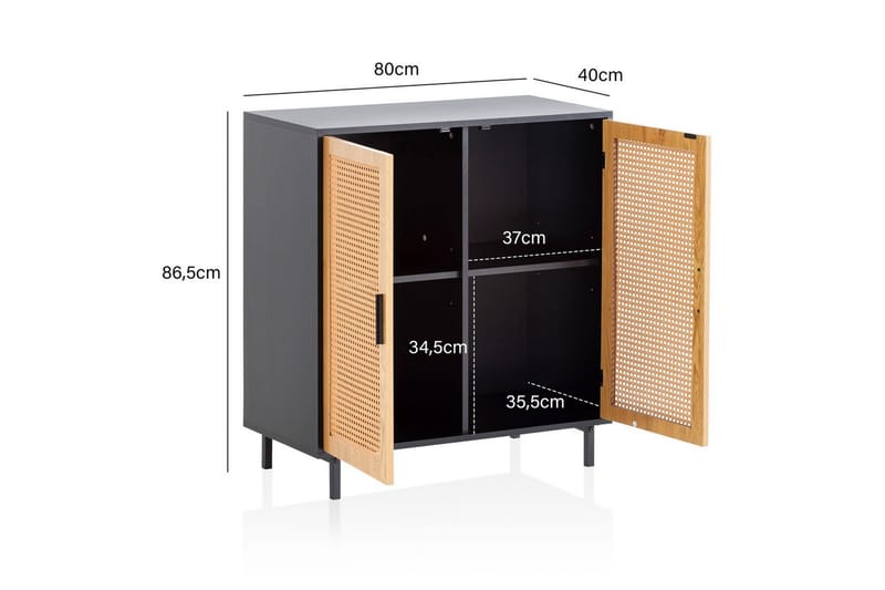 Sideboard Wohnling Melaminbelagd MDF 80 cm 2 dörrar med wienerflätning modern - Möbler - Vardagsrum - Soffbord & vardagsrumsbord - Avlastningsbord & konsolbord