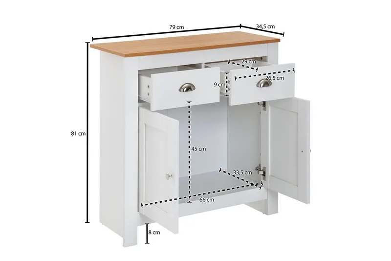 Sideboard Wohnling Melaminbelagd spånskiva tvåfärgad optik ek/vit 2 dörrar 2 lådor modern - Förvaring - Förvaringsmöbler - Skänkar & sideboards