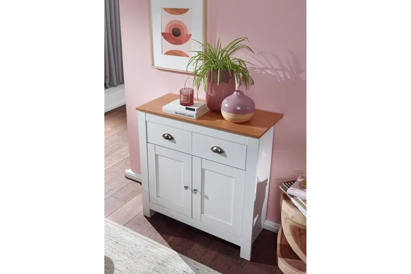 Sideboard Wohnling Melaminbelagd spånskiva tvåfärgad optik ek/vit 2 dörrar 2 lådor modern - Förvaring - Förvaringsmöbler - Skänkar & sideboards