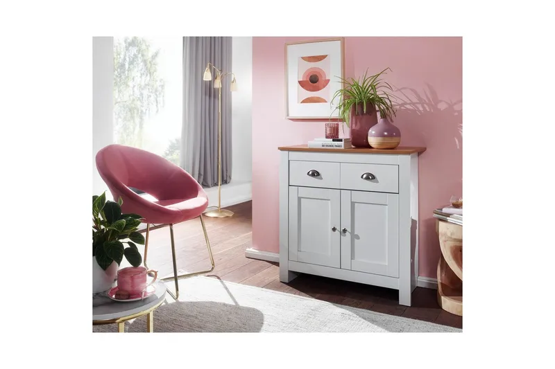 Sideboard Wohnling Melaminbelagd spånskiva tvåfärgad optik ek/vit 2 dörrar 2 lådor modern - Förvaring - Förvaringsmöbler - Skänkar & sideboards