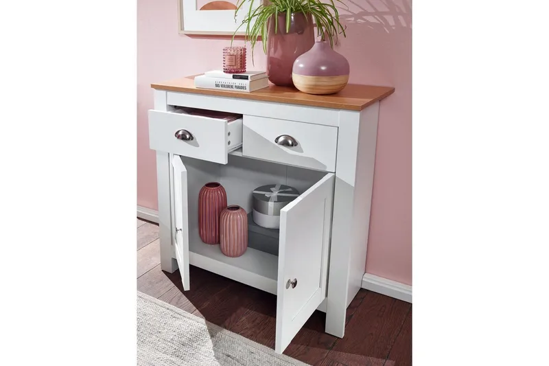 Sideboard Wohnling Melaminbelagd spånskiva tvåfärgad optik ek/vit 2 dörrar 2 lådor modern - Förvaring - Förvaringsmöbler - Skänkar & sideboards