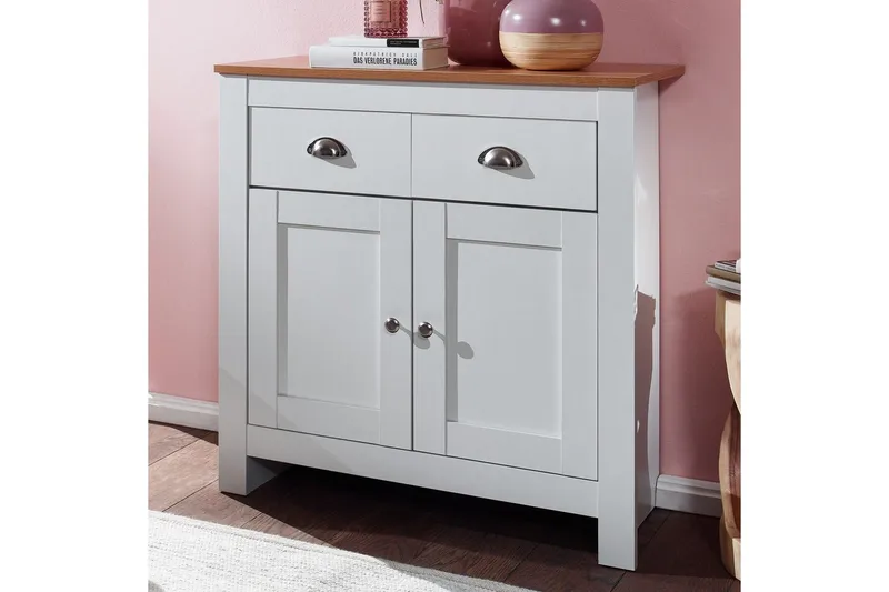 Sideboard Wohnling Melaminbelagd spånskiva tvåfärgad optik ek/vit 2 dörrar 2 lådor modern - Förvaring - Förvaringsmöbler - Skänkar & sideboards