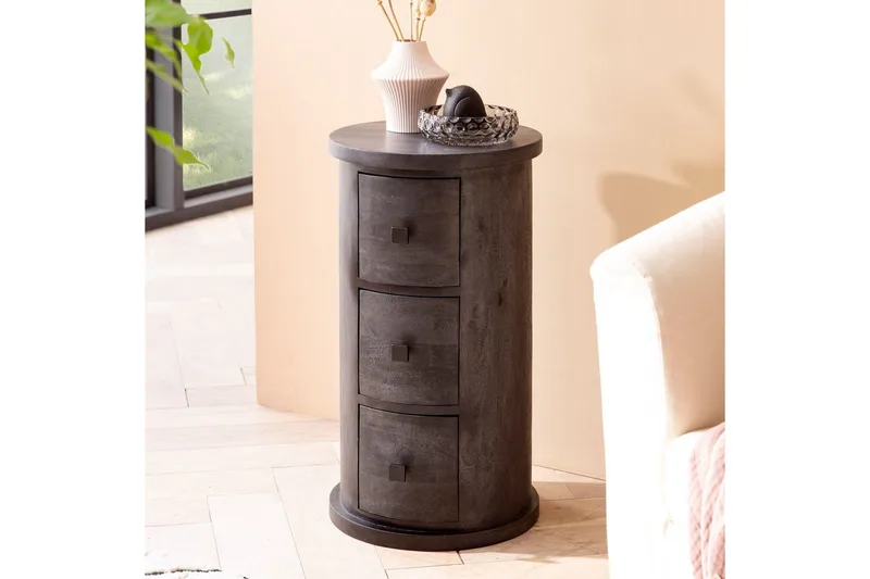 Sideboard Wohnling Runt massivt trä lantlig stil Svart, 3 lådor - Svart, 3 lådor - Förvaring - Förvaringsmöbler - Skänkar & sideboards