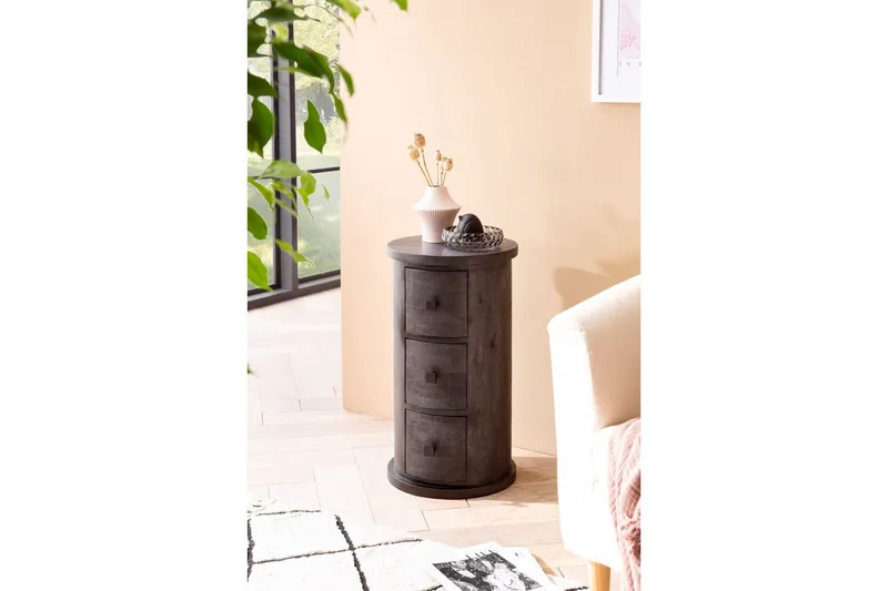 Sideboard Wohnling Runt massivt trä lantlig stil Svart, 3 lådor - Svart, 3 lådor - Förvaring - Förvaringsmöbler - Byrå