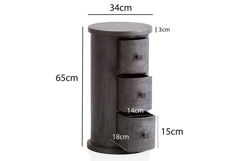 Sideboard Wohnling Runt massivt trä lantlig stil Svart, 3 lådor - Svart, 3 lådor - Möbler - Vardagsrum - Soffbord & vardagsrumsbord - Avlastningsbord & konsolbord