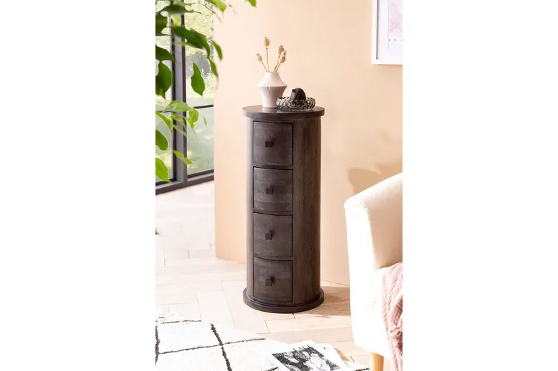 Sideboard Wohnling Runt massivt trä lantlig stil Svart, 4 lådor - Svart, 4 lådor - Möbler - Vardagsrum - Soffbord & vardagsrumsbord - Avlastningsbord & konsolbord