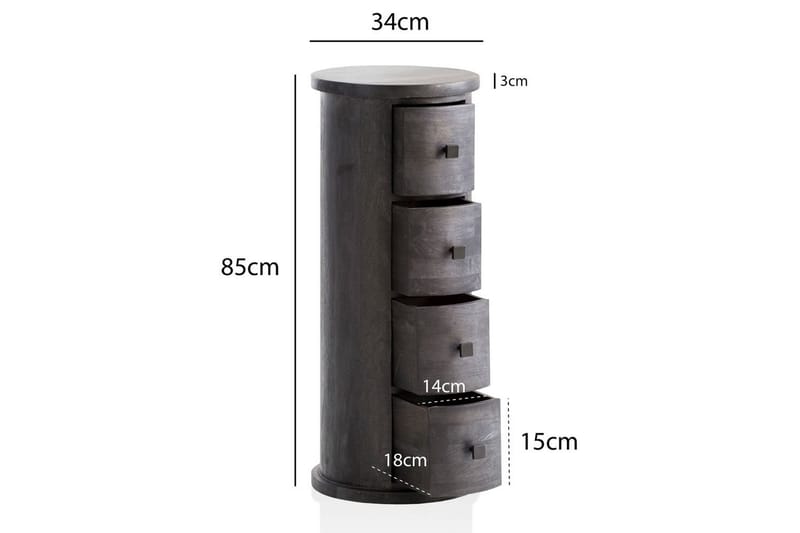 Sideboard Wohnling Runt massivt trä lantlig stil Svart, 4 lådor - Svart, 4 lådor - Möbler - Vardagsrum - Soffbord & vardagsrumsbord - Avlastningsbord & konsolbord