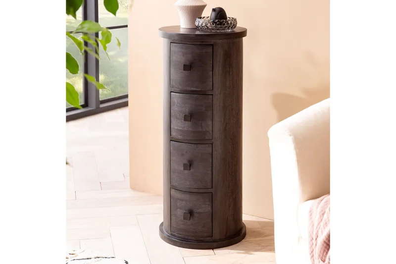 Sideboard Wohnling Runt massivt trä lantlig stil Svart, 4 lådor - Svart, 4 lådor - Möbler - Vardagsrum - Soffbord & vardagsrumsbord - Avlastningsbord & konsolbord