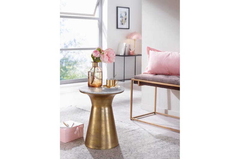 Sido bord Wohnling Äkta marmor rund 35 cm gyllene bas modern - Möbler - Vardagsrum - Soffbord & vardagsrumsbord - Brickbord