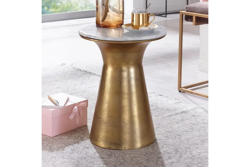 Sido bord Wohnling Äkta marmor rund 35 cm gyllene bas modern - Möbler - Vardagsrum - Soffbord & vardagsrumsbord - Brickbord