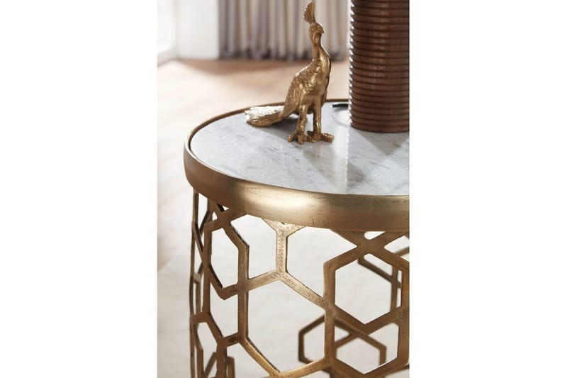 Sido bord Wohnling Äkta marmor rund 44 cm honungskake-optik bas modern - Möbler - Vardagsrum - Soffbord & vardagsrumsbord - Brickbord