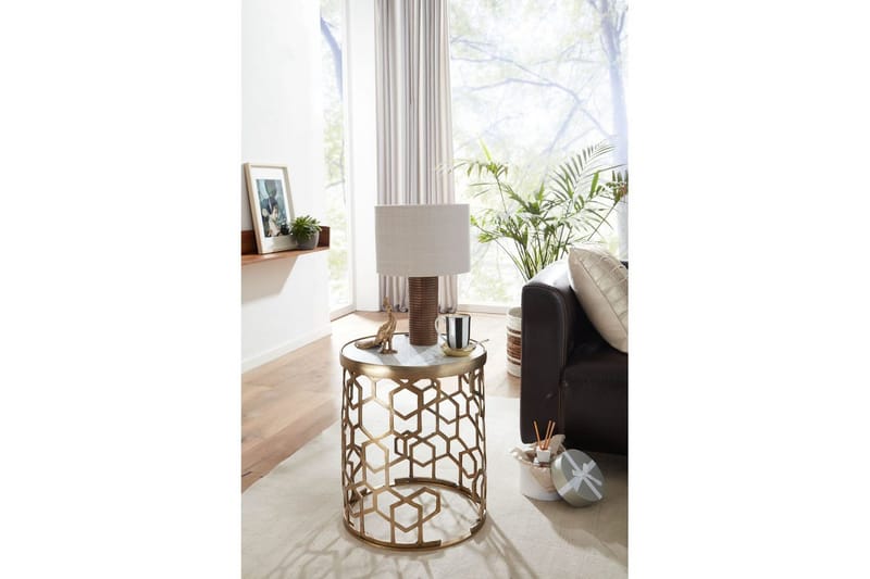 Sido bord Wohnling Äkta marmor rund 44 cm honungskake-optik bas modern - Möbler - Vardagsrum - Soffbord & vardagsrumsbord - Brickbord