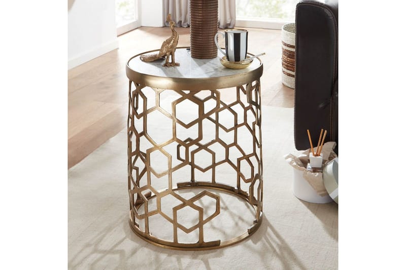 Sido bord Wohnling Äkta marmor rund 44 cm honungskake-optik bas modern - Möbler - Vardagsrum - Soffbord & vardagsrumsbord - Brickbord