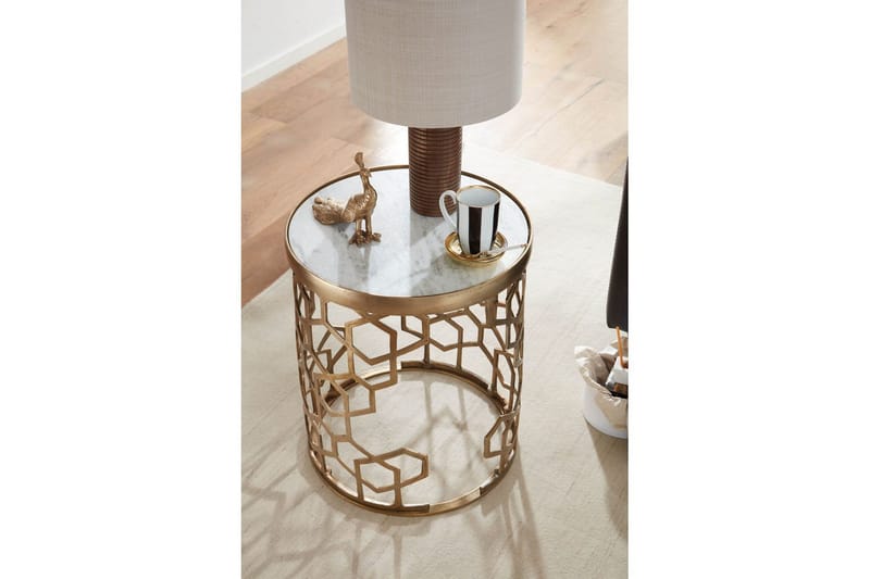 Sido bord Wohnling Äkta marmor rund 44 cm honungskake-optik bas modern - Möbler - Vardagsrum - Soffbord & vardagsrumsbord - Brickbord