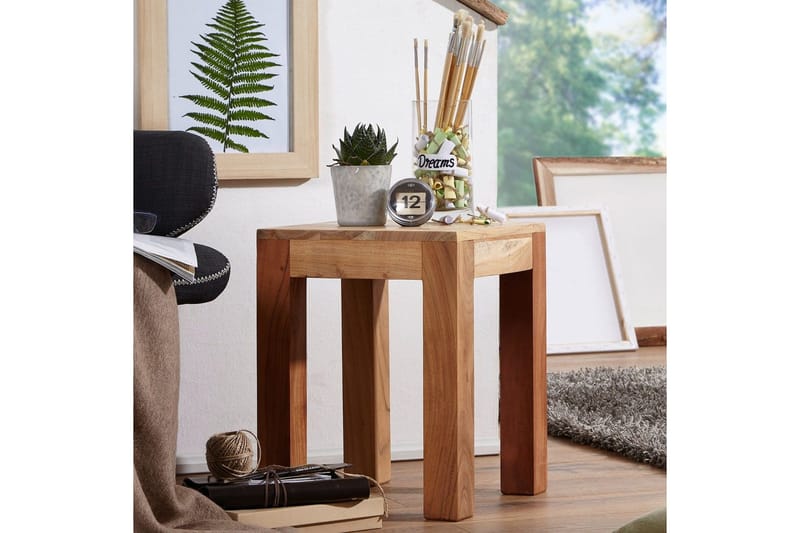 Sido bord Wohnling massivt trä 35x35cm med träben, lantlig stil Akacia - Akacia - Möbler - Vardagsrum - Soffbord & vardagsrumsbord - Brickbord