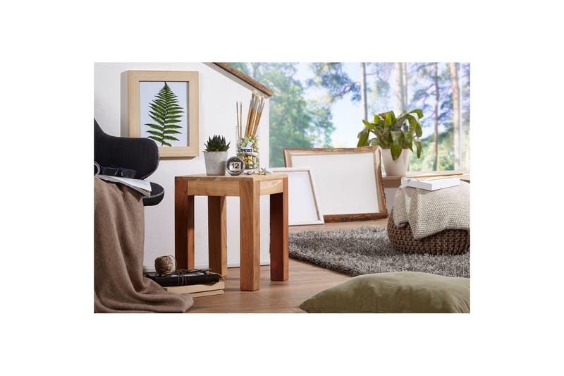 Sido bord Wohnling massivt trä 35x35cm med träben, lantlig stil Akacia - Akacia - Möbler - Vardagsrum - Soffbord & vardagsrumsbord - Brickbord