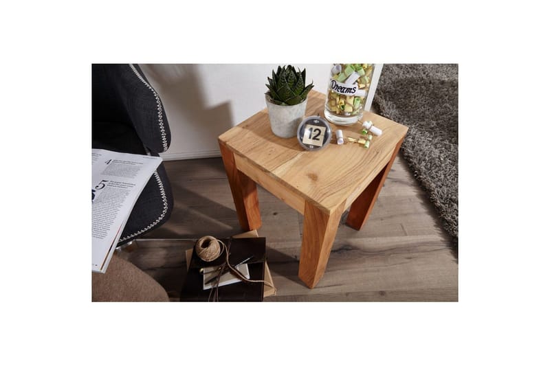 Sido bord Wohnling massivt trä 35x35cm med träben, lantlig stil Akacia - Akacia - Möbler - Vardagsrum - Soffbord & vardagsrumsbord - Brickbord