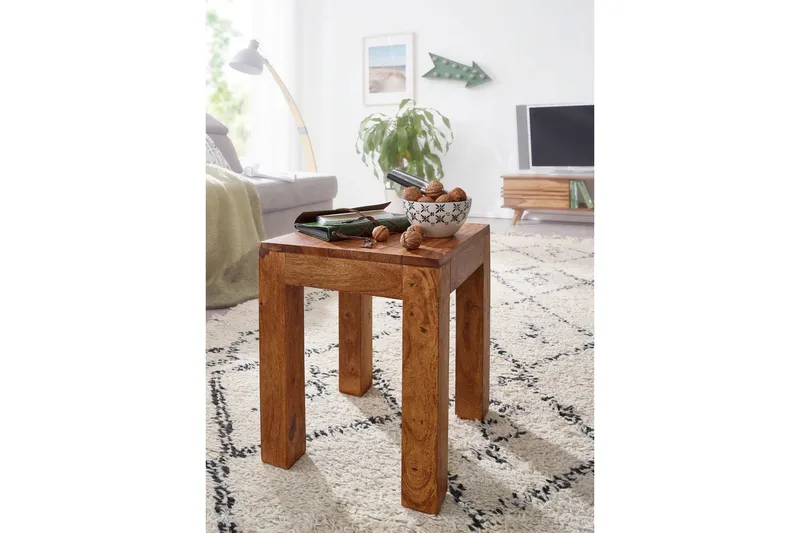 Sido bord Wohnling massivt trä 35x35cm med träben, lantlig stil Rosenträ - Rosenträ - Möbler - Vardagsrum - Soffbord & vardagsrumsbord - Brickbord