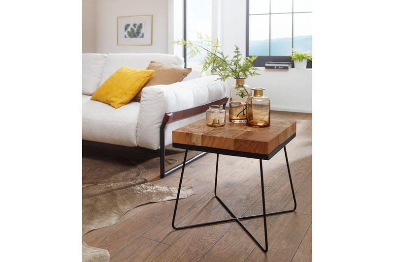 Sido bord Wohnling Massivt trä Blockstil Pulverlackerad metallram Industriell - Möbler - Vardagsrum - Soffbord & vardagsrumsbord - Brickbord