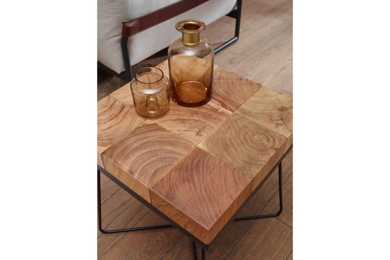 Sido bord Wohnling Massivt trä Blockstil Pulverlackerad metallram Industriell - Möbler - Vardagsrum - Soffbord & vardagsrumsbord - Brickbord