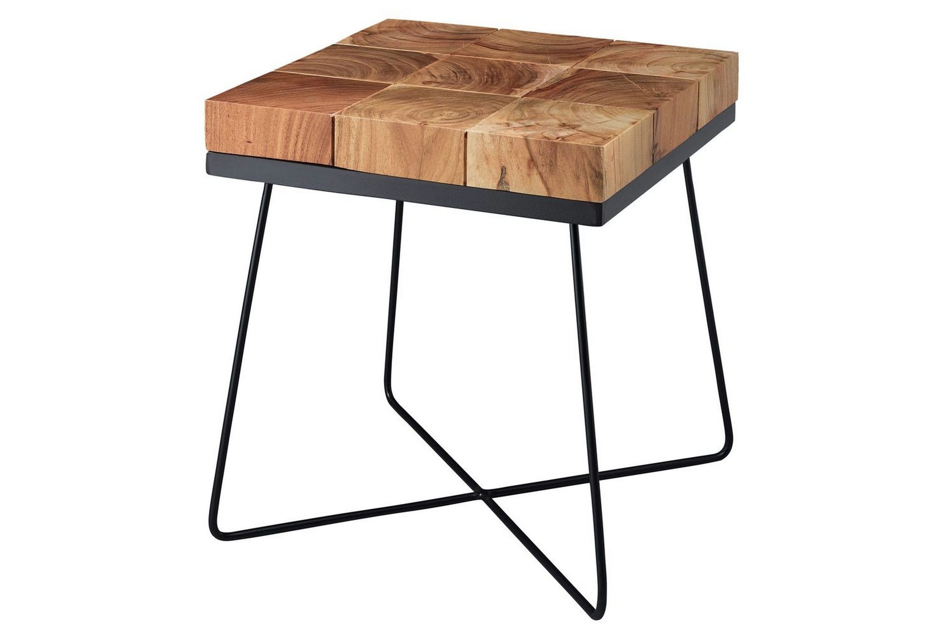 Sido bord Wohnling Massivt tr&auml; Blockstil Pulverlackerad metallram Industriell -