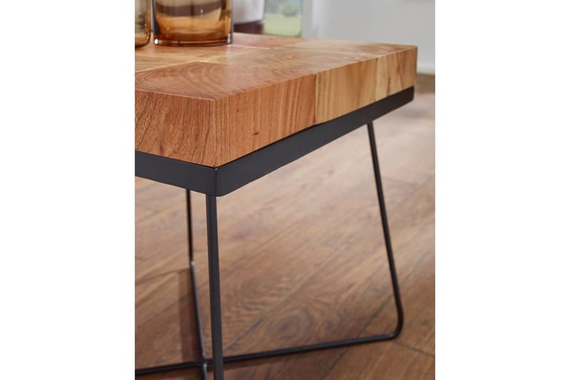 Sido bord Wohnling Massivt trä Blockstil Pulverlackerad metallram Industriell - Möbler - Vardagsrum - Soffbord & vardagsrumsbord - Brickbord