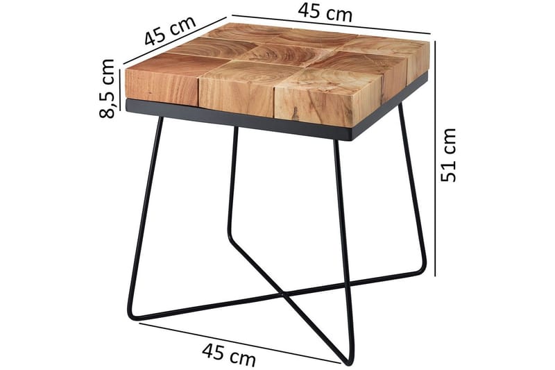 Sido bord Wohnling Massivt trä Blockstil Pulverlackerad metallram Industriell - Möbler - Vardagsrum - Soffbord & vardagsrumsbord - Brickbord