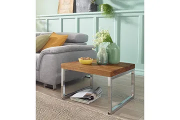 Sido bord Wohnling massivt trä, kvadratisk med metallkromben, herrgårdsstil 60x60 cm - 60x60 cm - Möbler - Vardagsrum - Soffbord & vardagsrumsbord - Brickbord