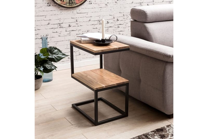 Sido bord Wohnling Massivt trä, S Cube, metallram i lantlig stil Akacia - Akacia - Möbler - Vardagsrum - Soffbord & vardagsrumsbord - Brickbord