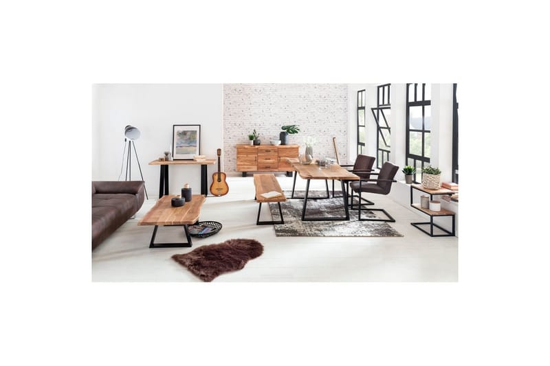 Sido bord Wohnling Massivt trä, S Cube, metallram i lantlig stil Akacia - Akacia - Möbler - Vardagsrum - Soffbord & vardagsrumsbord - Brickbord