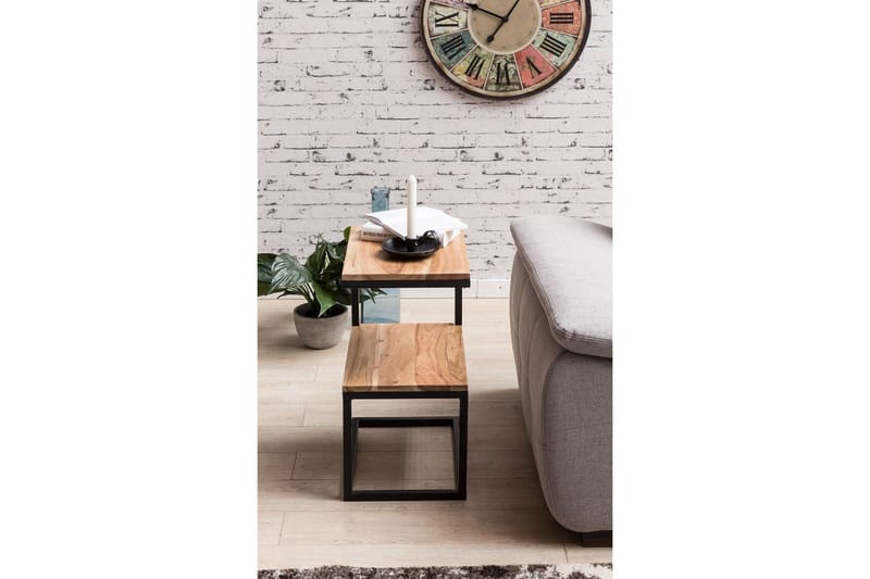 Sido bord Wohnling Massivt trä, S Cube, metallram i lantlig stil Akacia - Akacia - Möbler - Vardagsrum - Soffbord & vardagsrumsbord - Brickbord